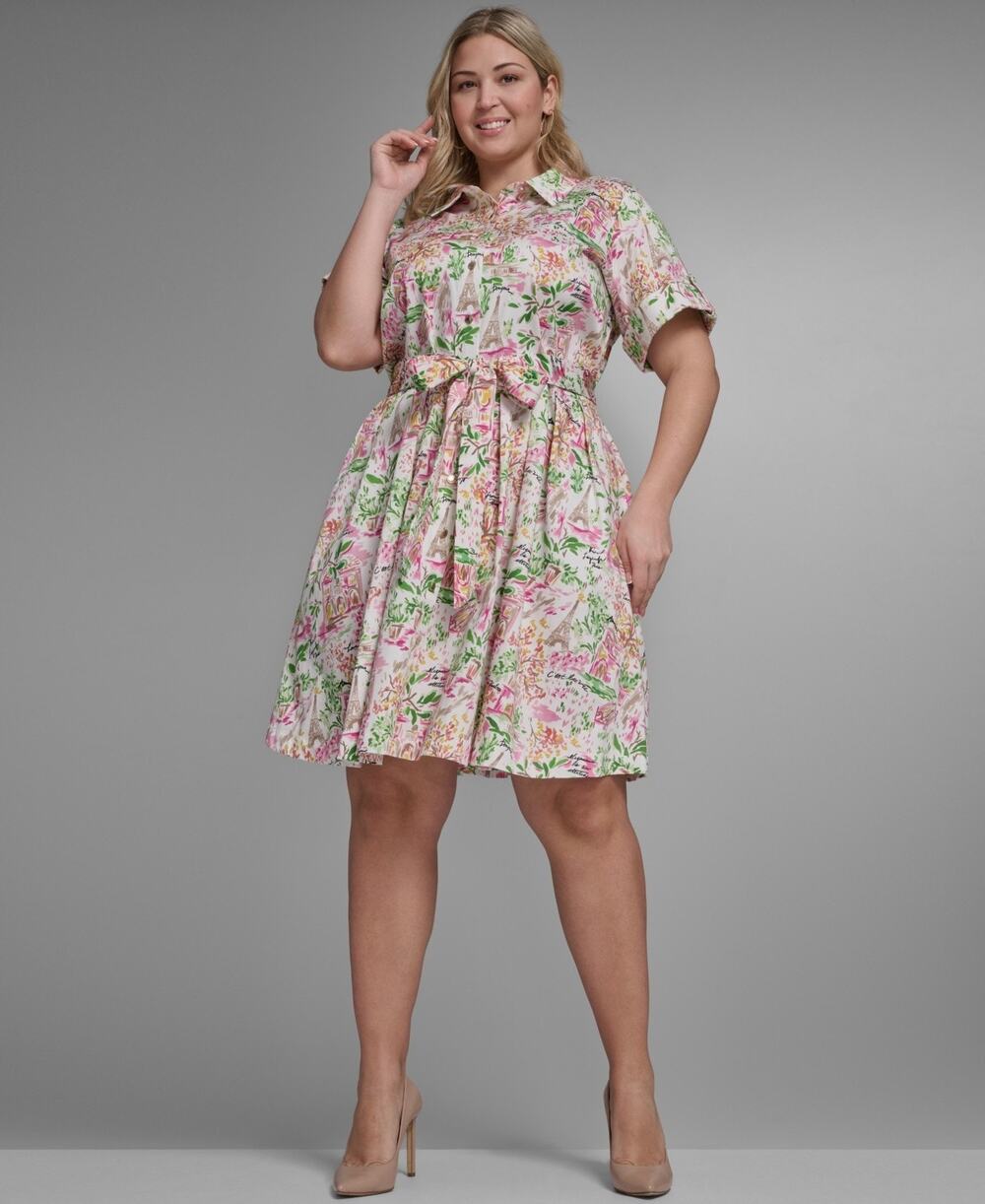 Karl Lagerfeld Paris Printed Short Sleeve Collared Dress Soft White/Pink 20W